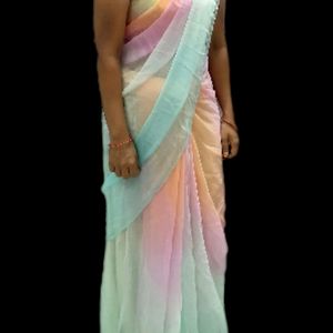 Pastel Colours Diamond Chiffon Saree