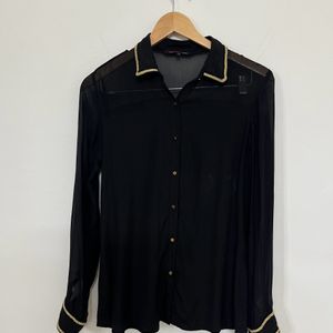 Chiffon Black Buttoned Down Tops (Sheer)