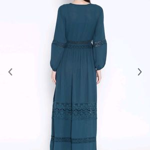 Teal Green Semi-Sheer  Polyester Maxi Top