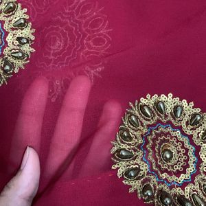 Mahroon Sequence-Embroidery Sari