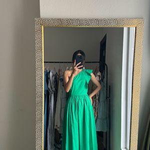 One Shoulder Emerald Green Maxi Dress
