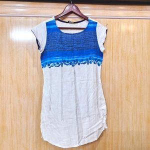 White And Blue Printed Top (Women's)