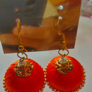 Orange Colored Silk Thread Earrings.