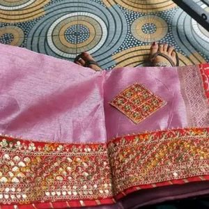 Women Beautiful Zari Border Sari With Blouse Piece