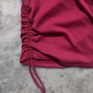 Pink Deep Neck Crop Top