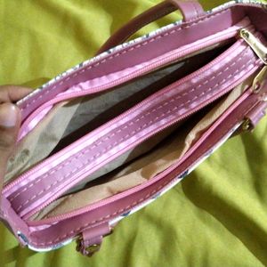 Pink And White Handbag