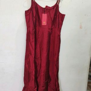 Maroon Anarkali with golden printed dupatta