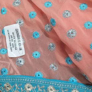 New Peach Saree With Blouse Piece