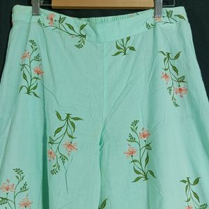 Women's Pastel Green Cotton Palazo | Waist 34 | Le