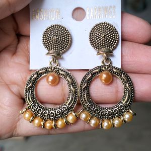 Peach Colour Earrings For Party Wear