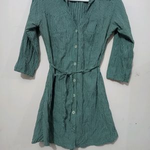 Women Green Check Tunic With Front Opening