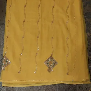 Yellow Ethnic Sequins Work Saree