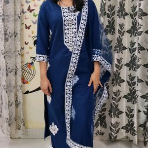 GoSriki : Blue Suit With Pant & Dupatta