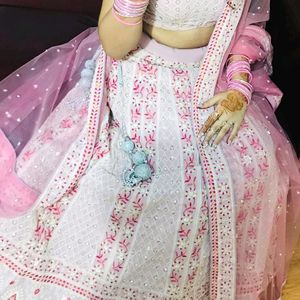 Pink Padded Flared Designer Lengha Choli Bridal