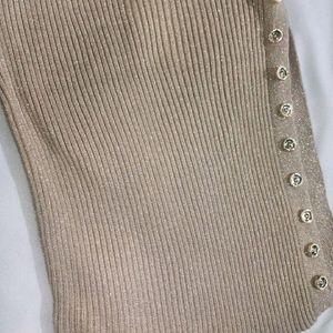 Beige Knitted Full Sleeve Bodycon Dress