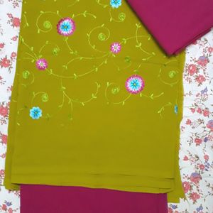 New Georgette Pink And Mehndi-Green Dress Material