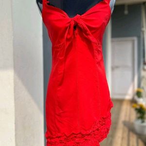 Bright Red Assymetrical Length Dress