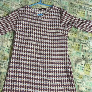 Off White Half&Brown Sleeve Cotton Everyday Kurta