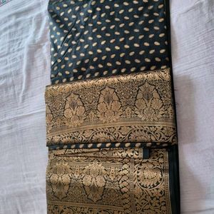 Brand New Soft Silk Black Saree With Blouse Piece