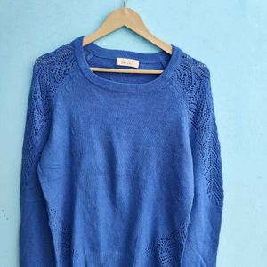 Blue Net Sweater With Lace Sleeves