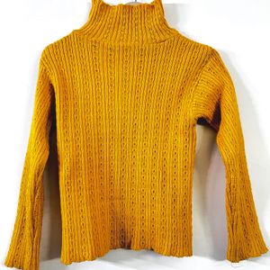 High Neck Woman Sweater In Mustard Colour