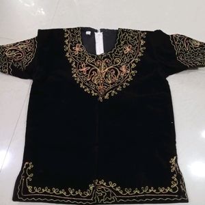 Embroidery Black Top For Kids