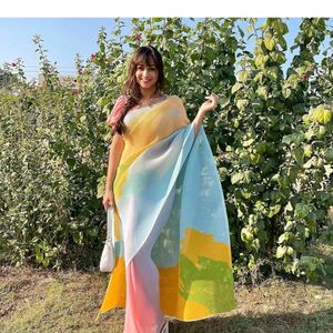 Digital Printed crushed Saree