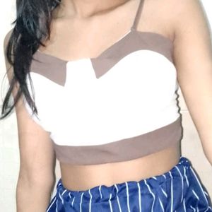 Brown and White Crop Top