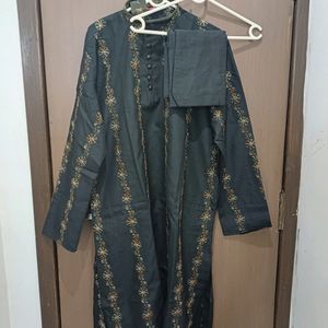 Kurta Chudidar Set (Black With Work)