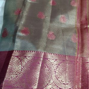 Fixed Price Drop New Pastel GreenTissue Pattu Sare