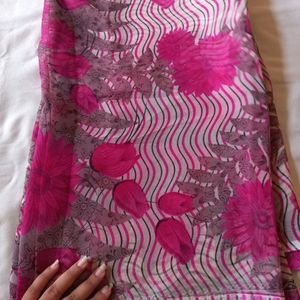 Pink Flower Print Saree