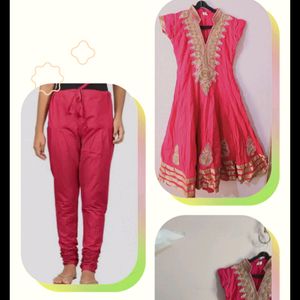 Rose Pink Anarkali With Heavy Patchwork Design