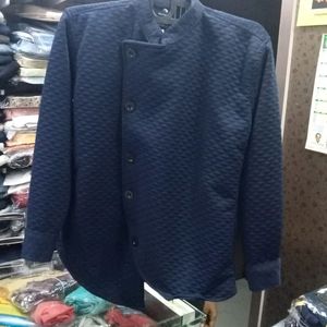 Navy Quilted Button-Up Jacket.