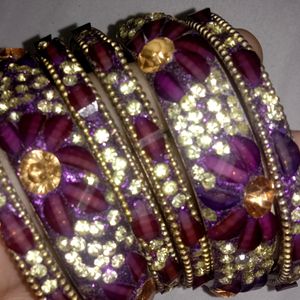 Purple Kundan Bangle Set