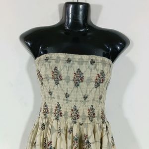 Beige Printed Casual Tube Dress (Women's)