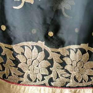 Black Golden Embroidered Saree With Blouse