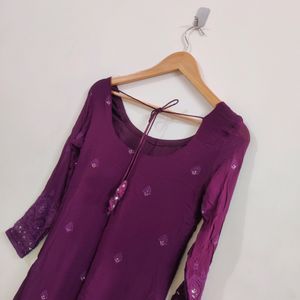 Purple Chikankari Work Stitched Kurta.