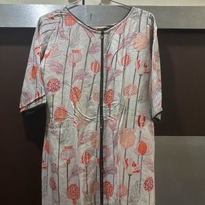 Printed Grey & Orange Kurta