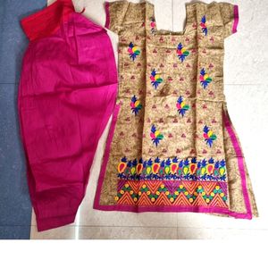 24. Embroidered Pink And Beige Kurta Set Of 2