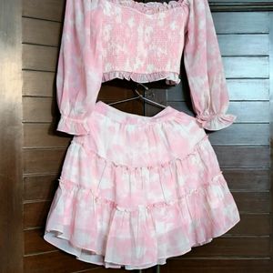 AND Pink Tie Dye Co-ord Set With Top Flared Skirt