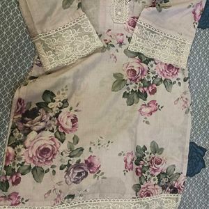 Floral Print Suit With Lace Border