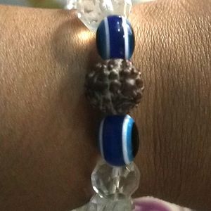 Rudraksha With Crystal and Evil Eye Design Bracele