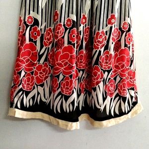 Beautiful Black And White Dress With red Flowers Print