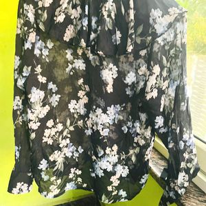 H&M black floral sheer blouse