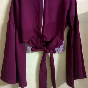 Lovely Wine Colour Crop Top With Butterfly Sleeves