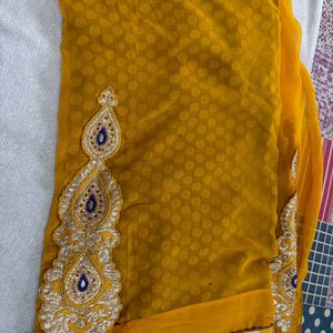 Yellow And Brown Colour Saree