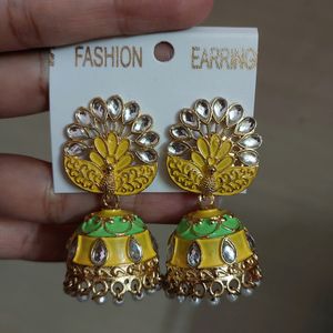 Stylish Yellow Meenakari Jhumka. New