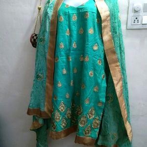 Stiched Suit With Salwar And Embroidered Dupatta