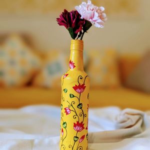 Handpainted Yellow Flowers Art On Glass Bottle