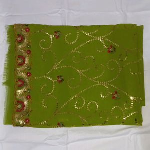 GREEN SEQUIN WORK EMBROIDED SAREE